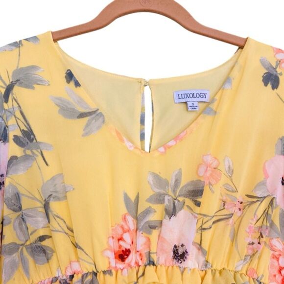 Luxology Floral Overlay V-neckline Flowy Maxi Dress Romantic Summer Size Small - Picture 6 of 12